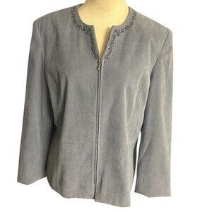 Vintage Norton McNaughton Embroidered  Full Zip Grayish Blue Blazer Jacket Sz 8